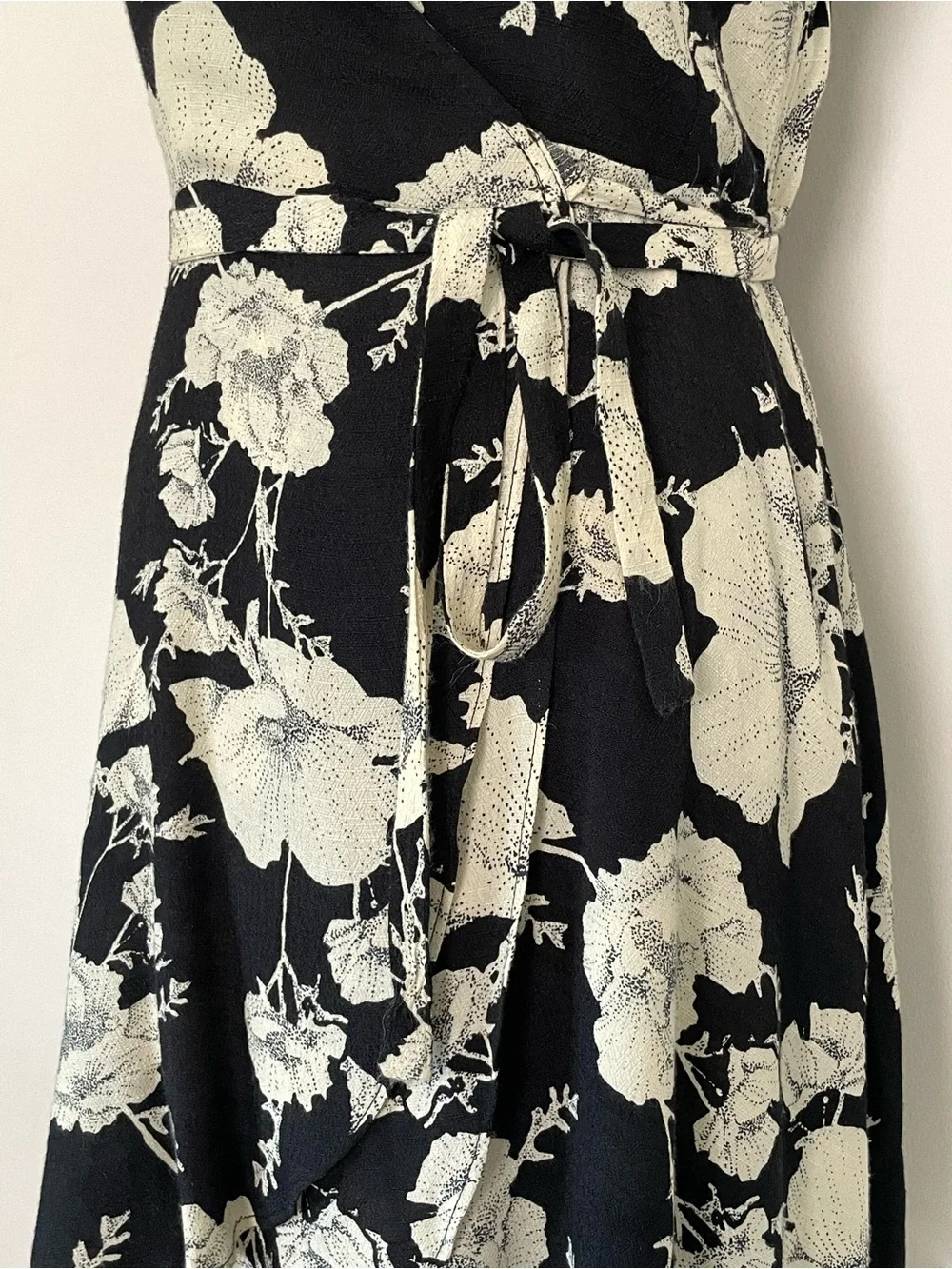 Free People French Quarter Floral Wrap Dress - Black & Cream Size Small